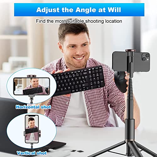 TONEOF 60" Cell Phone Selfie Stick Tripod,Smartphone Tripod Stand All-in-1 with Integrated Wireless Remote,Portable,Lightweight,Tall Extendable Phone Tripod for iPhone and Android