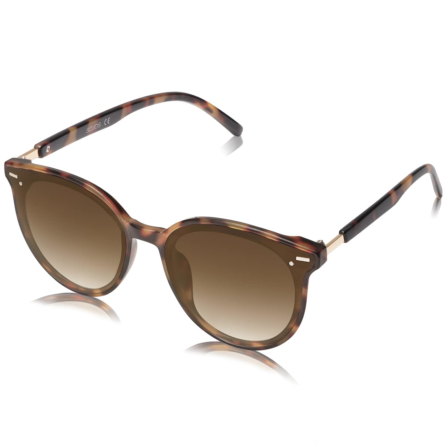 SOJOS Classic Round Sunglasses for Women Men Retro Vintage Large Plastic Frame BLOSSOM SJ2067 with Yellow Tortoise Frame/Gradient Brown Lens