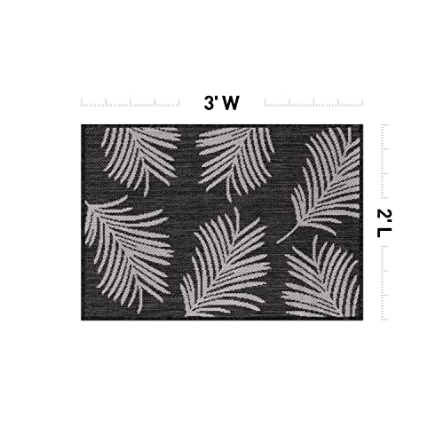 Rugshop Contemporary Palm Leaves Textured Flat Weave Easy Cleaning Outdoor Rugs for Deck,Patio,Backyard Indoor/Outdoor Area Rug 2' x 3' Black