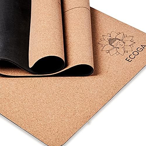 ECOGA Premium Cork Yoga Mat With Alignment Marks - 5mm Thick Hot Yoga Mat Non Slip with Natural Rubber Base - Eco-friendly Non Toxic Yoga Mat for Gym & Stretching - Includes Yoga Mat Strap and Bag