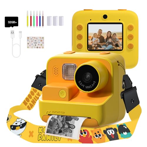 Mafiti Kids Camera Instant Print, 48MP Digital Camera Selfie 1080P Video Camera with 32G TF Card, Toys Presents for Girls Boys Aged 3-12 for Christmas/Birthday/Holiday (Orange)