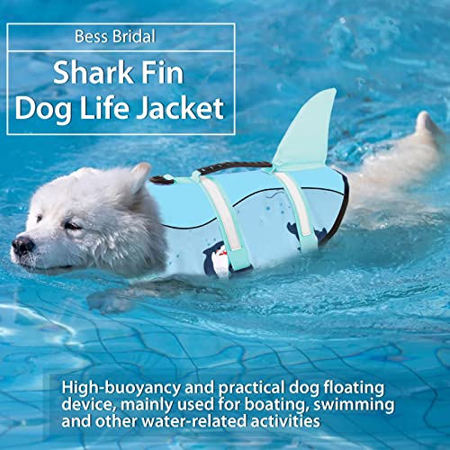 Dog Life Jacket, Large Dog Life Vest for Swimming Boating, Shark Life Jackets for Small Medium Large Dogs, Reflective Dog Lifesaver Life Preserver Swimsuit with Rescue Handle and High Buoyancy