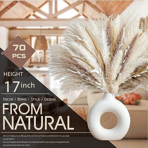 70PCS Natural Dried Pampas Grass Boho Home Decor Bouquet Phragmites Dried Flowers Bouquet for Wedding Floral Arrangements Home Decorations (70PCS)