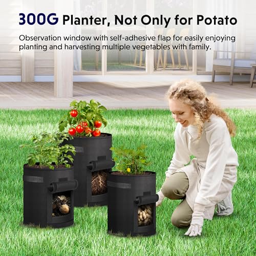 iPower Potato Grow Bags with Flap 7 Gallon 6 Pack, Garden Planting Pot with Durable Handle and Harvest Window, Thickened Nonwoven Fabric Container for Potato, Tomato, Carrot, Vegetable and Fruits