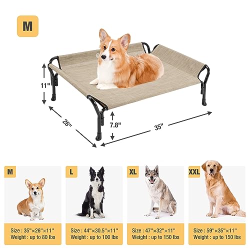 Veehoo Medium Elevated Dog Bed, Guardrail, Non-Slip, Teslin Mesh, 35"L x 26"W x 11"H, Beige Coffee