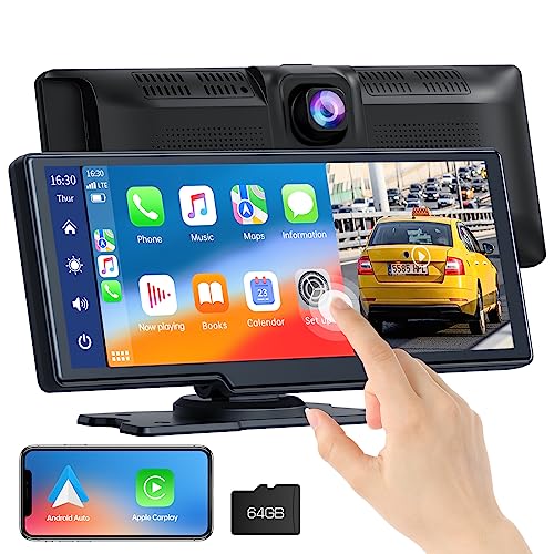 LAMTTO 9.26" Wireless Car Stereo Apple Carplay with 2.5K Dash Cam, 1080P Backup Camera, Portable Touchscreen GPS Navigation for Car, Car Stereo Receiver with Bluetooth, AirPlay, AUX/FM, Googel, Siri