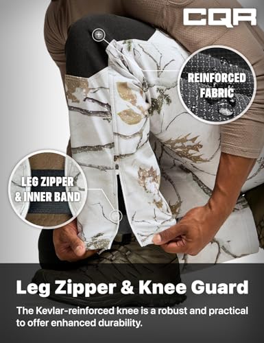 CQR Men's Winter Waterproof Tactical Pants, Softshell Fleece Lined Snow Ski Cargo Pants, Thermal Outdoor Hiking Work Pants, Cargo Black, Large