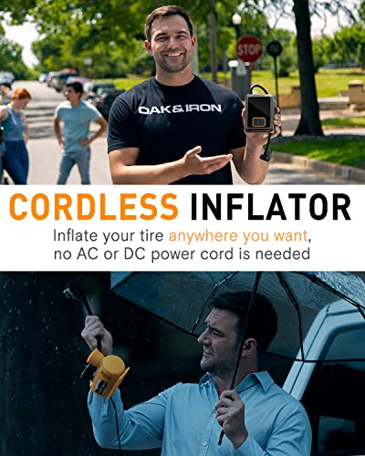 OAK & IRON Battery Tire Inflator 1 Min Fast Inflation Portable Air Compressor 150PSl Cordless Tire Pump with LED Screen for Cars, Bikes, Motorcycles, and Balls