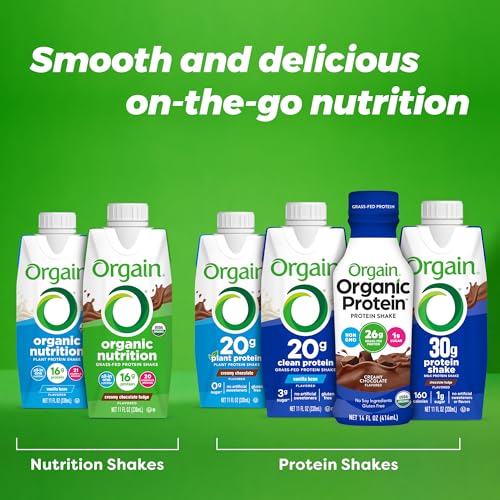 Orgain Organic Nutritional Protein Shake, Vanilla Bean - 16g Grass Fed Whey Protein, Meal Replacement, 20 Vitamins & Minerals, Fruits & Vegetables, Gluten Free, Non-GMO, 11 Fl Oz (12 Pack)