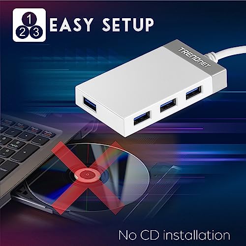 TRENDnet 4-Port USB 3.0 Hub, TU3-H4E, Plug & Play, Compact Size USB 3.0 Hub Compatible with Linux, Windows, Mac, Nintendo Switch, Backwards Compatible with USB 2.0, White
