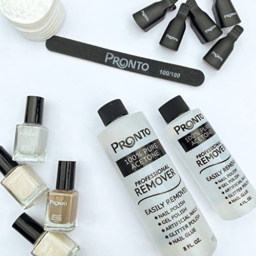 Pronto 8 Oz 100% Pure Acetone Nail Polish Remover and Cuticle Oil, Pure Acetone for All Nail Polish Types including Gel, Acrylic & Sculptured Nails, Gel Nail Polish Remover and Nail Repair, Duo Pack