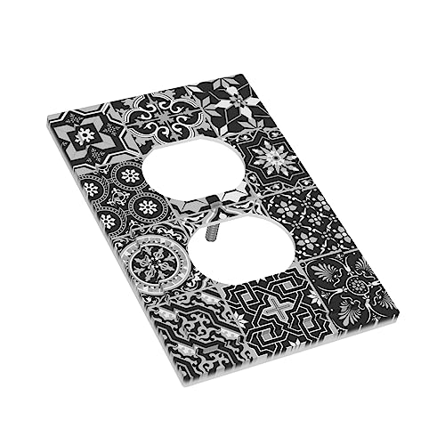 Paisley Moroccan Florets Slavic Royal Blue Sand Brown 4 Gang Rocker Decora Light Switch Cover Outlet Covers Wall Plate Decorative Switchplate Electrical Faceplate GFCI for Bathroom Bedroom Decor