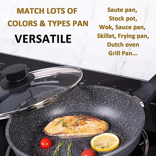 Glass Lid for 9.5 Inch Cast Iron Skillets Frying Pans, 24 cm Tempered Lids for Dutch Ovens, 9.5 In Pan Cover with Stainless Steel Rim for Stock Pots, Heat Resistant Handle, Dishwasher Safe