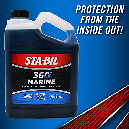 STA-BIL 360 Marine Ethanol Treatment & Fuel Stabilizer - Full Fuel System Cleaner - Fuel Injector Cleaner - Removes Water - Treats 1280 Gallons - 128 Fl. Oz. (22250),Gold, 1 Gallon