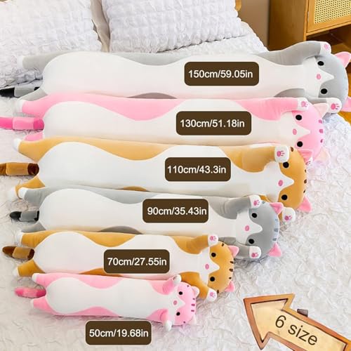 Long Cat Plush Pillow Soft Cat Hugging Pillow Stuffed Animal Pillow Cute Kitty Sleeping Throw Pillow Gift for Kids(50cm/19.68inch,Black