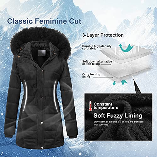 Chrisuno Long Winter Coats For Women Puffer Coat Faux Fur Womens Jackets With Hood Women's Insulated Jacket Thick Warm Parka Purple 2XL