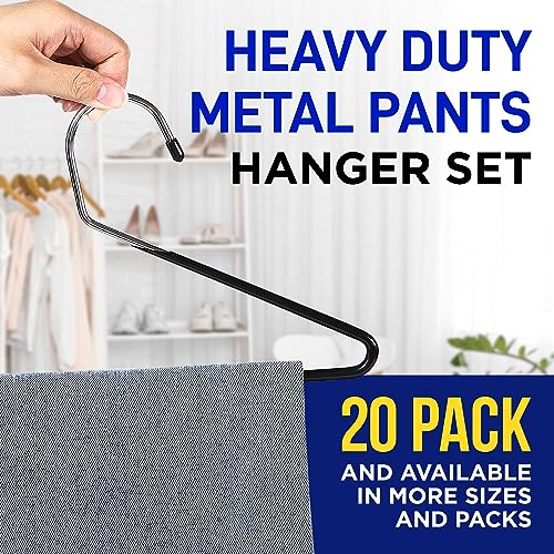 Lifemaster Metal Pants Hanger Set - 20 Pieces Elegant Non-Slip Closet Space Saving Hanger Set for Pants, Trouser, Blankets, and Jeans with Rubber Coating and Open Ended Sleek Design - Black