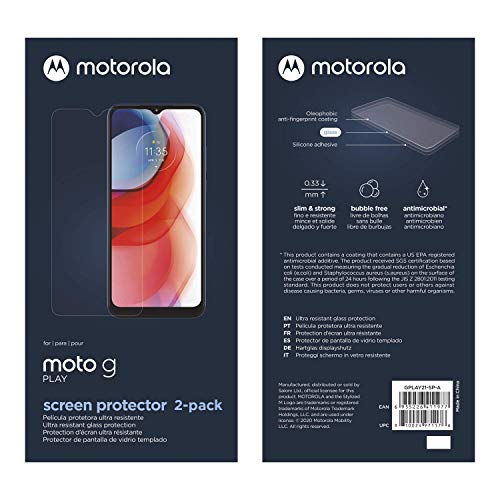 Motorola (2 Pack Moto G Play (2021) Screen Protector- Strong Tempered Glass with Antimicrobial treatment for total screen protection and freshness