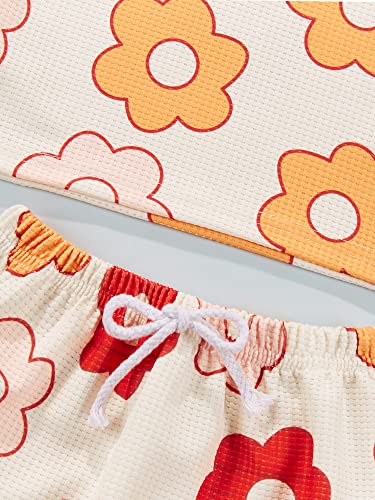 Baby Girls Outfit Set Summer Flower Printing Short Sleeve T-Shirt Tops + Elastic Waist Shorts Set (Floral White, 0-3 Months)