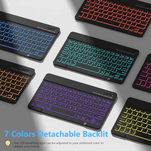 FUWANG Keyboard Case for iPad 9th Generation 10.2 inch 2021 - Detachable 7 Colors Backlit Stand Folio Keyboard Cover for iPad 8th Gen/7th Gen/iPad Pro 10.5"/iPad Air 3rd Gen, with Pencil Holder