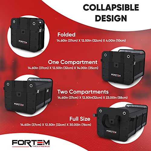 FORTEM SUV Trunk Organizer, Car Organizer, Collapsible Multi-Compartment Storage Bag for Car Accessories for Women Men, Non Slip Bottom, Adjustable Straps, Soft Cover 90L (Extra Large, Black)