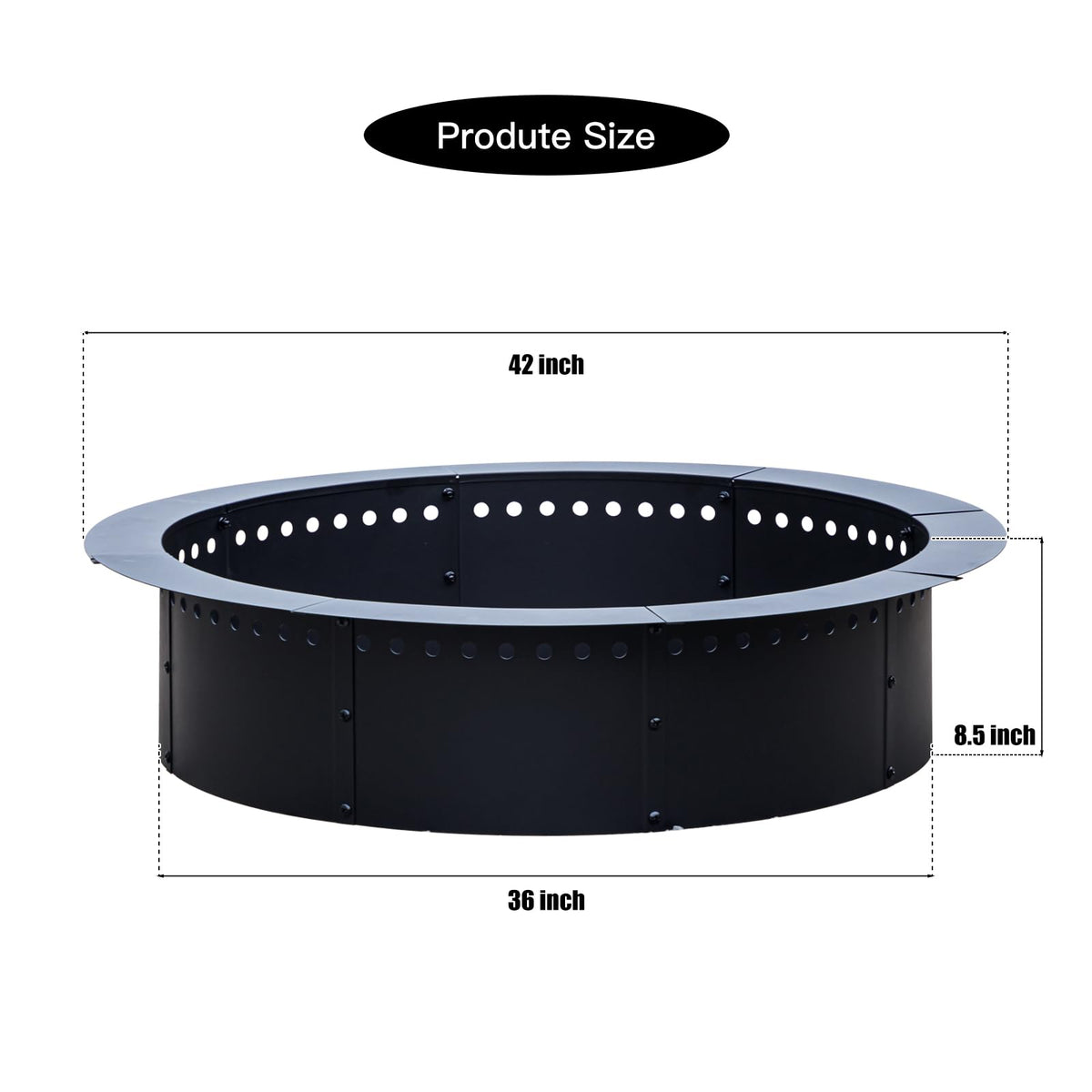 Grovellis 42 inch Outdoor Fire Pit Liner, Round Heavy Duty Fire Pits, Rim Insert Firepit for Outside, DIY Campfire Fireplace