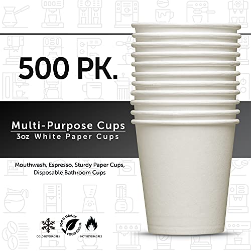 Prestee 500 Pack 3oz Paper Cups - Disposable Paper Cups, Paper Coffee Cups for Espresso Hot Cups, Disposable Mini Bathroom Cups, Disposable Mouthwash Cups, Small Snack Cups for Water, 3 oz Paper Cups