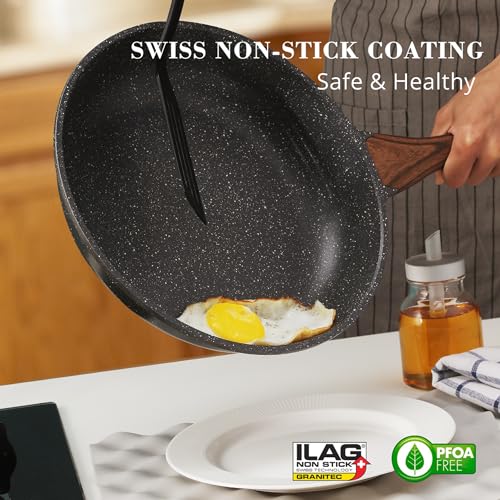 SENSARTE Nonstick Frying Pan Skillet with Lid, Omelet Pan with Cover, Healthy Egg Pan Chef's Pan, Kitchen Cooking Pan, PFOA Free (8inch + Glass Lid)