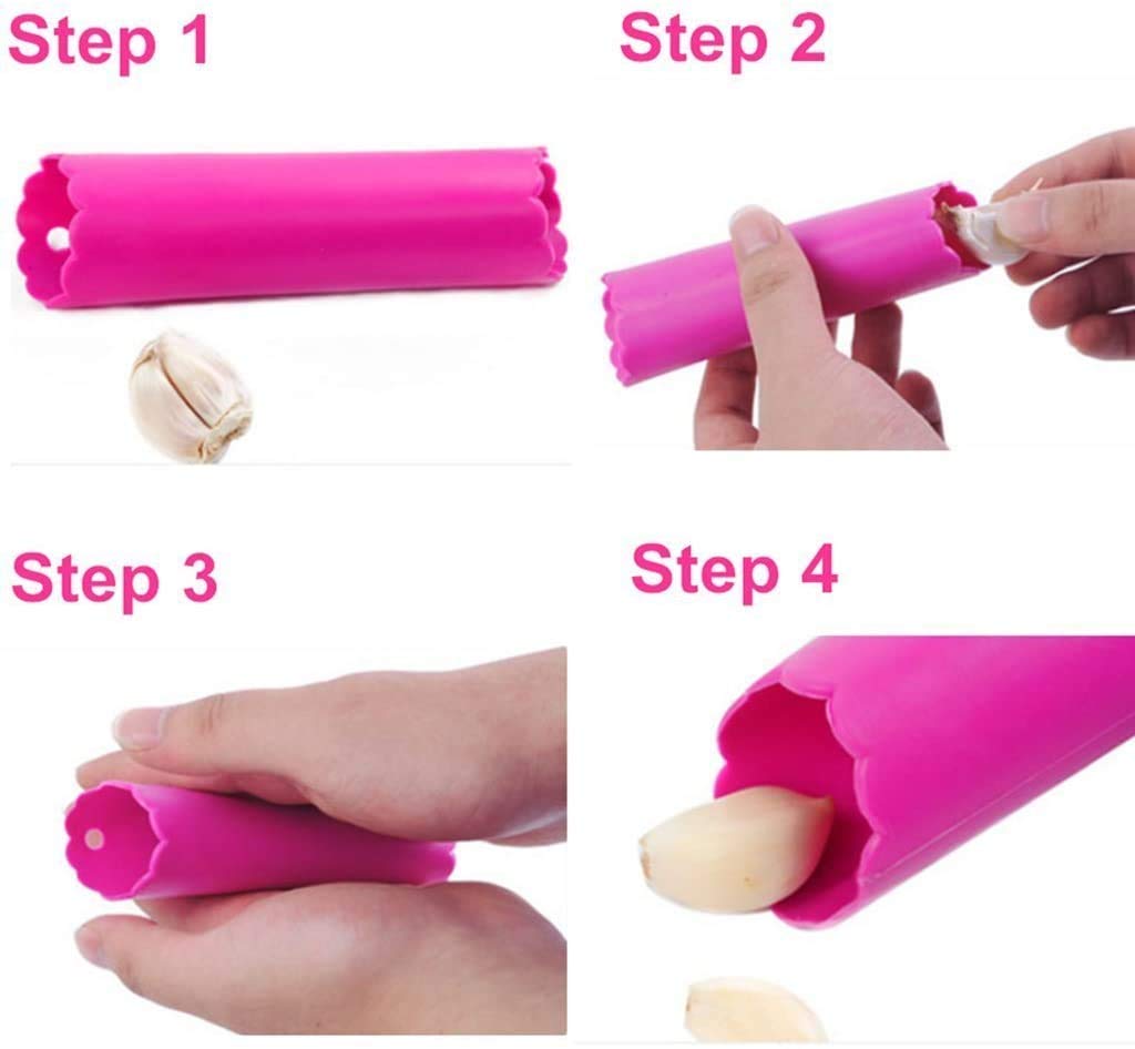 Fu Store Garlic Press 304 Stainless Steel Garlic Rocker Mincer Bonus Food Grade with Silicone Peeler Garlics (Color Random)