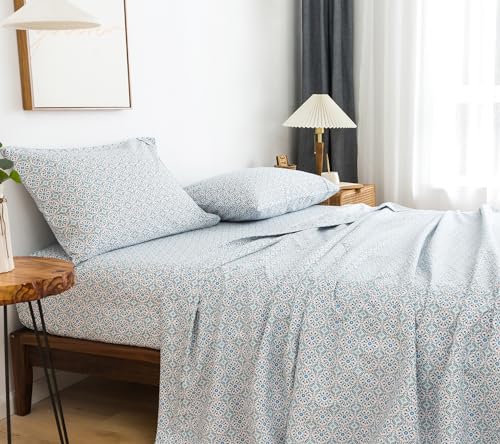 UDEAL Flower Bed Sheets Twin Size,Deep Pocket Twin Sheet Sets Floral,Microfiber Twin Sheets Set Deep Pocket,Breathable & Cooling,Easy-Fit Soft,Blue Floral
