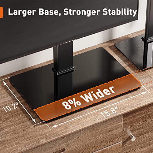 Perlegear TV Stand Mount, Universal Swivel TV Stand for 32–60,65 Inch LCD/LED/OLED TVs up to 88 lbs, Tabletop TV Stand with Tempered Glass Base, Height Adjustable TV Base with Tilt, Max VESA 400x400mm