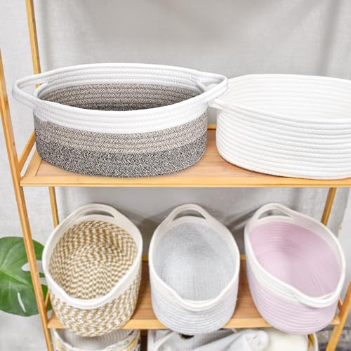ABenkle Small Woven Basket, 12"x 8" x 5" Cute Small Basket, Rope Room Shelf Storage Basket, Cat Dog Toys Basket Chest Box, Empty Decorative Gift Basket with Handles - All Orange