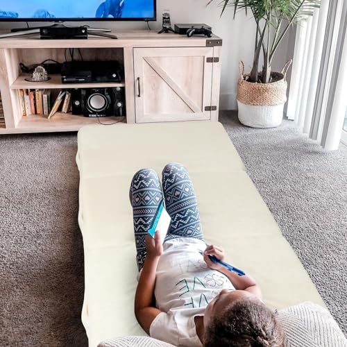 MeMoreCool Foldable Floor Mattress for Kids, Toddler Floor Nap Mat for Sleeping Daycare, Small Child Foldable Mattress Floor Bed, Trifold Futon Portable Tri Folding Mattress, Navy 75x25 Inch