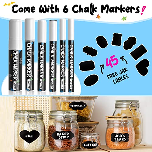 White Window Chalk Markers Pen: 6 Pack White Glass Marker, Liquid Chalk Marker for Chalkboard Signs, Car Window Paint Marker Pen for Bistro, Jars, Erasable, Non-Toxic, 5 Nib Sizes (1, 3, 6, 10, 15mm)