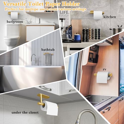 WYSE Self Adhesive Toilet Paper Holder,Brass Gold, Stick on Tissue Paper Holder for Bathroom,Wall Mount Toilet Paper Roll Holders,SUS304 Stainless Steel Toilet Roll Holder