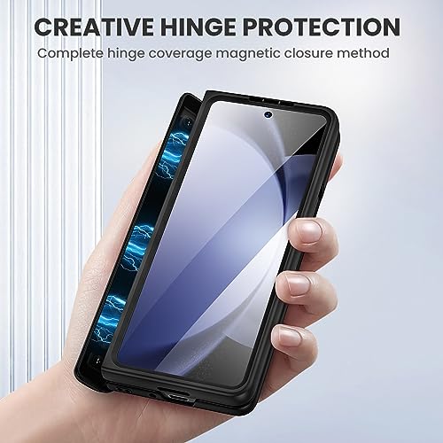 Ruky for Galaxy Z Fold 5 Case with Hinge Protection, Full Body Case with Built-in Privacy Screen Protector & Magnetic Kickstand PU Leather Protective Phone Case for Samsung Galaxy Z Fold 5, Black