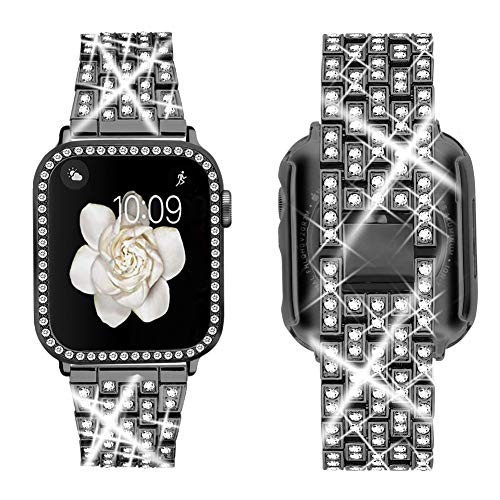 SUPOIX Compatible with Apple Watch Band 41mm + Case, Women Jewelry Bling Diamond Rhinestone Replacement Metal Strap &Soft TPU Protector Case for iWatch Series 8/7(Starlight)