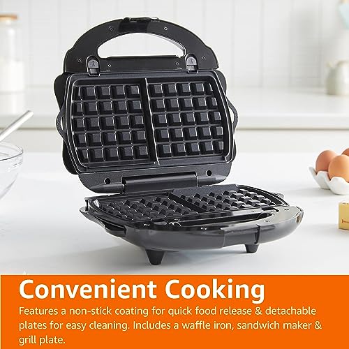 Amazon Basics Waffle Maker 2-Slices Black with Non-stick coating and Easy to Clean, 700W