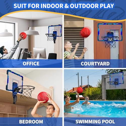 HYES Mini Basketball Hoop Indoor, Over The Door Basketball Hoop with Scoreboard/Ball Stand/3 Balls, Basketball Toy Gifts for Kids Boys Girls Teens Adults, Suit for Bedroom/Office/Outdoor/Pool, Black