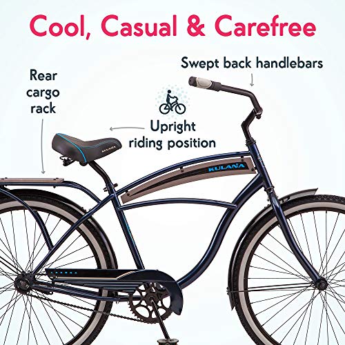 Kulana Lakona Wave Adult Beach Cruiser Bike, 26-Inch Wheels, Single Speed, Blue