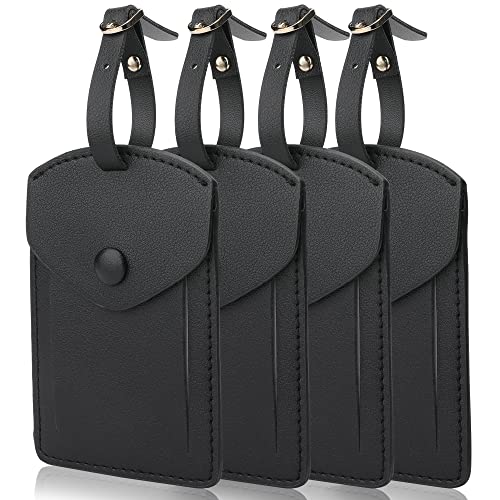 Kevancho Leather Luggage Tags for Men Women, Suitcase Labels Baggage Bag Tag ID Tags with Full Back Privacy Cover for Cruise Ships, Travel Accessories Tags Set of 2 PCS (Silver)