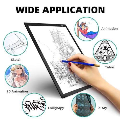 LooEooDoo Rechargeable A4 Light Drawing Board, Lithium Battery Powered Light Pad, Adjustable Brightness LED Tracing Light up Box Ideal for Diamond Art, Weeding Vinyl, Viewing Slides, Stenciling