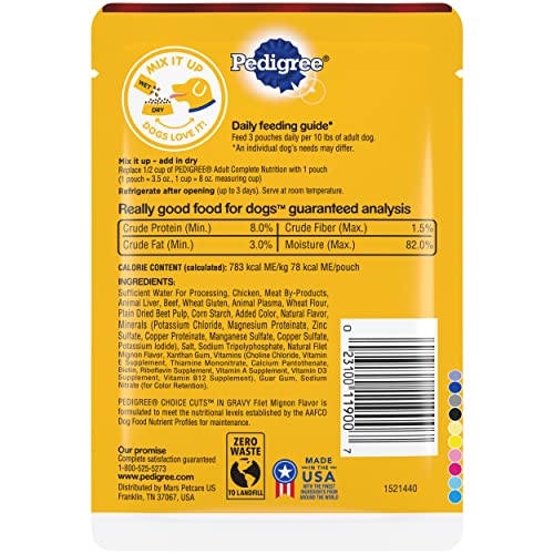 Pedigree Choice Cuts In Gravy Adult Soft Wet Dog Food, Filet Mignon Flavor, 3.5 oz Pouches