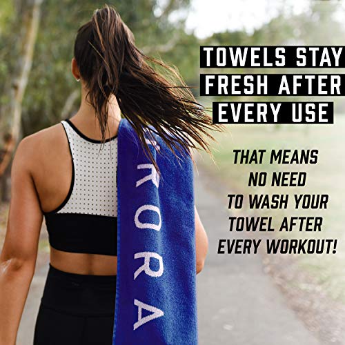 Luxury Organic Cotton Gym Towel - Soft, Absorbent, Silver Infused - 31.5 X 15.75 inch - Blue Yoga & Gym Towel for Men & Women