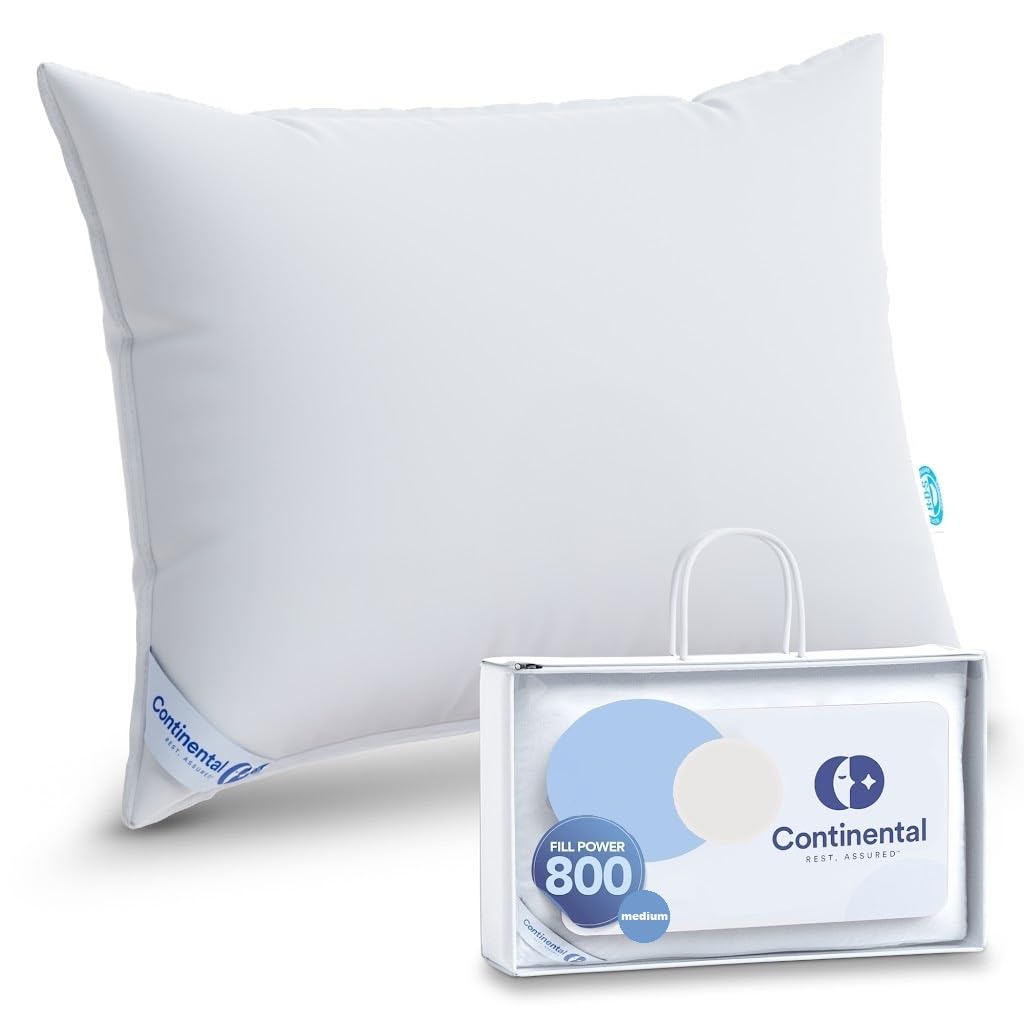 Continental Bedding 100% Siberian Goose Down Pillow 800 Fill Power, Medium, Queen, White