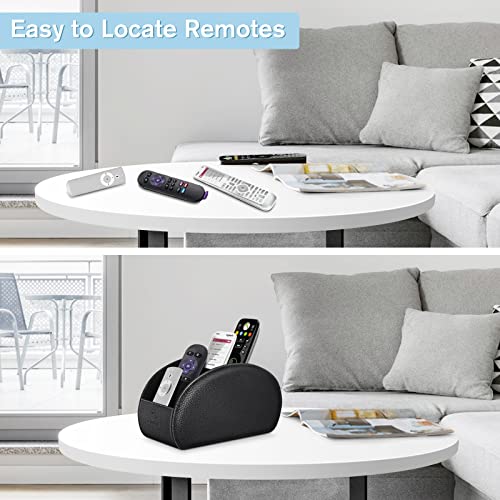 Fintie Remote Control Holder, 5 Compartments Vegan Leather TV Remoter Caddy Desktop Organizer Makeup Brush Holder Storage Fits TV Remotes, Media Controllers, Office Supplies(Black)