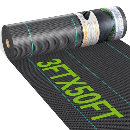 iropro 3ftx50ft Weed Barrier Landscape Fabric Heavy Duty, Woven Weed Control Cloth, Woven Geotextile Fabric for Underlayment, Gardening Ground, Commercial Driveway Weed Block Cover Mat