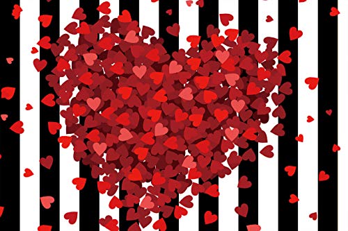 Red Hearts Backdrop for Wedding Anniversary, 9x6FT, Black White Striped Background,Romantic Patry Banner Photo Booth Props HXLU083