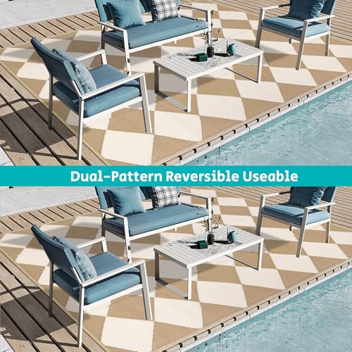 HEBE Outdoor Rug Waterproof 5x8, Plastic Straw Rug Camping Rug, Reversible Outdoor Patio Rugs RV Mat Clearance, Indoor Outside Floor Carpet for Porch,Deck,Camper,Balcony,Backyard