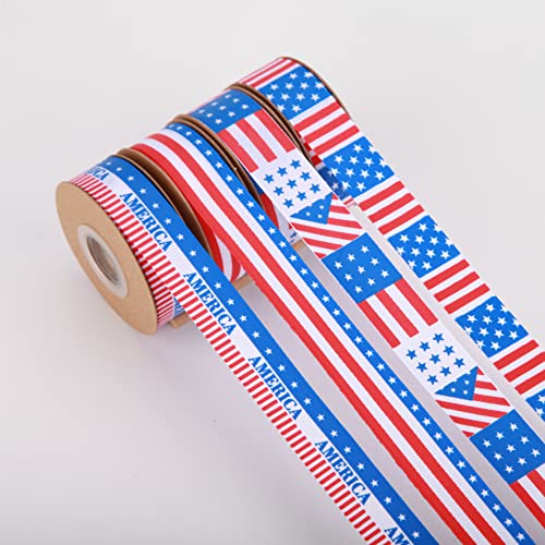 Meseey Patriotic Ribbons Red/White/Blue 40 Yards Stars and Stripes Grosgrain Ribbon Use for Hair Bows,Wreath,Gift Wrapping,Memorial Day Decoration(01)
